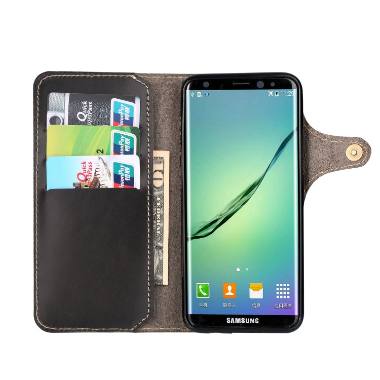 For Galaxy S8 Denior Oil Wax Cowhide Magnetic Button Horizontal Flip Leather Case with Card Slots & Wallet(Black) Eurekaonline