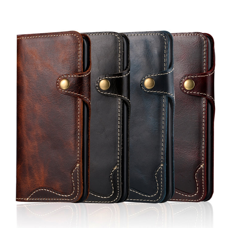 For Galaxy S8 Denior Oil Wax Cowhide Magnetic Button Horizontal Flip Leather Case with Card Slots & Wallet(Black) Eurekaonline