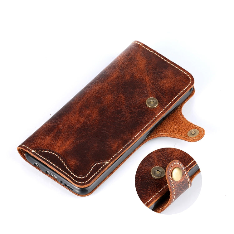 For Galaxy S9 Plus Denior Oil Wax Cowhide Magnetic Button Horizontal Flip Leather Case with Card Slots & Wallet(Brown) Eurekaonline