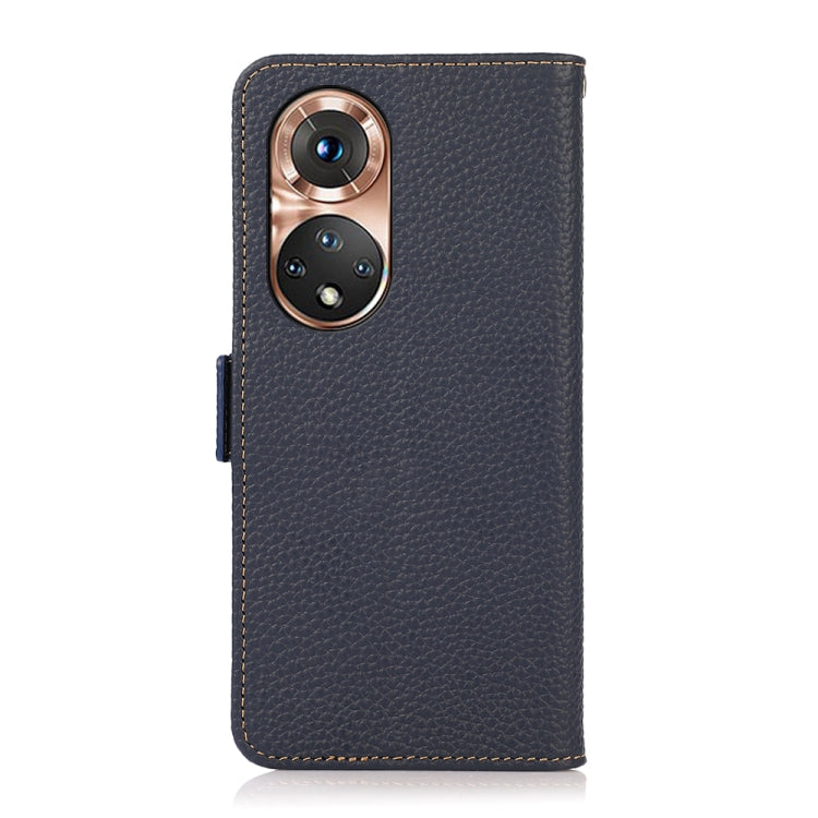 For Honor 50 KHAZNEH Side-Magnetic Litchi Genuine Leather RFID Phone Case(Blue) Eurekaonline