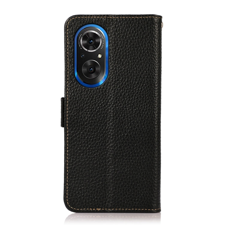 For Honor 50 SE KHAZNEH Side-Magnetic Litchi Genuine Leather RFID Phone Case(Black) Eurekaonline