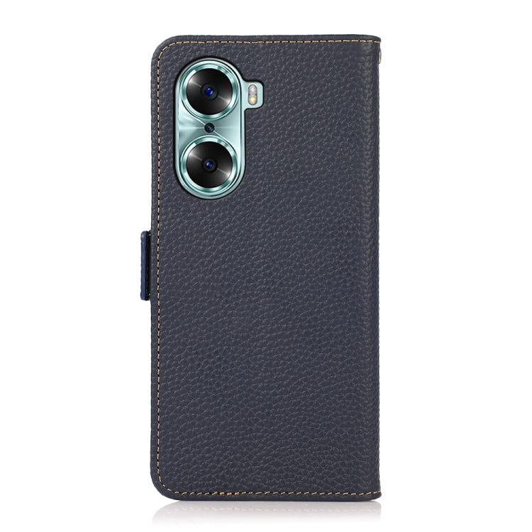 For Honor 60 KHAZNEH Side-Magnetic Litchi Genuine Leather RFID Phone Case(Blue) Eurekaonline