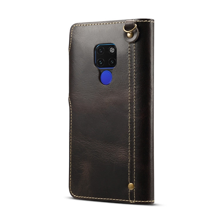 For Huawei Mate 20 Denior Oil Wax Cowhide Magnetic Button Horizontal Flip Leather Case with Card Slots & Wallet(Black) Eurekaonline