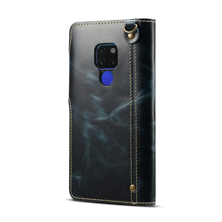 For Huawei Mate 20 Denior Oil Wax Cowhide Magnetic Button Horizontal Flip Leather Case with Card Slots & Wallet(Dark Blue) Eurekaonline
