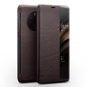 For Huawei Mate 50 QIALINO Genuine Leather Side Window View Smart Phone Case(Brown) Eurekaonline