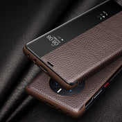 For Huawei Mate 50 QIALINO Genuine Leather Side Window View Smart Phone Case(Red) Eurekaonline