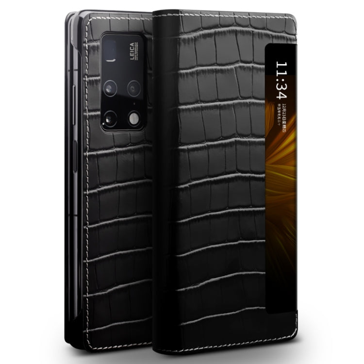 For Huawei Mate X2 QIALINO Crocodile Pattern Side Window View Genuine Leather Phone Case(Black) Eurekaonline