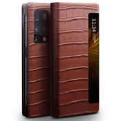 For Huawei Mate X2 QIALINO Crocodile Pattern Side Window View Genuine Leather Phone Case(Brown) Eurekaonline