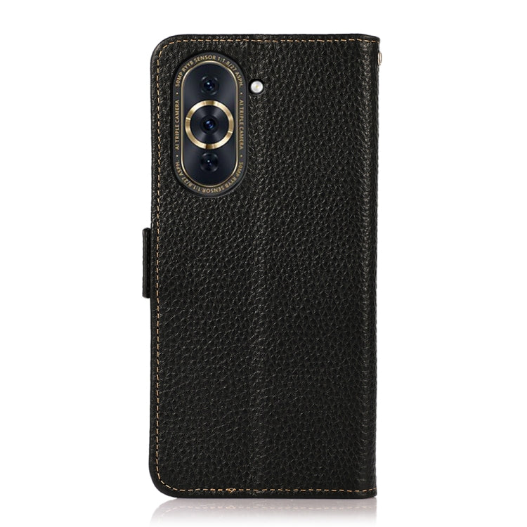 For Huawei Nova 10 KHAZNEH Side-Magnetic Litchi Genuine Leather RFID Phone Case(Black) Eurekaonline