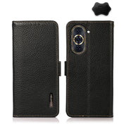 For Huawei Nova 10 KHAZNEH Side-Magnetic Litchi Genuine Leather RFID Phone Case(Black) Eurekaonline