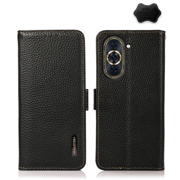 For Huawei Nova 10 KHAZNEH Side-Magnetic Litchi Genuine Leather RFID Phone Case(Black) Eurekaonline