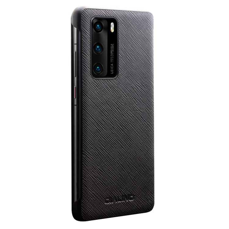 For Huawei P40 QIALINO Puda Texture Side Window View Leather Phone Case(Black) Eurekaonline