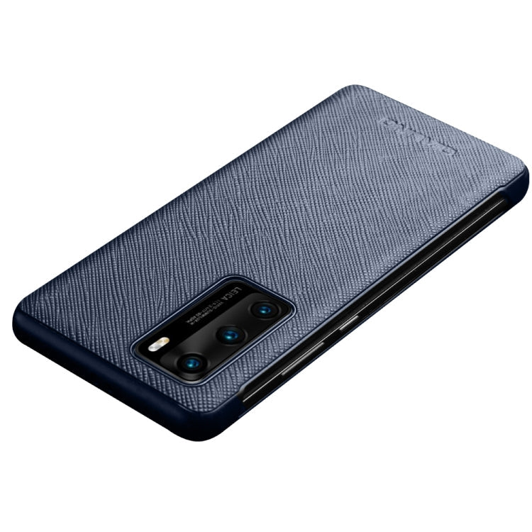 For Huawei P40 QIALINO Puda Texture Side Window View Leather Phone Case(Blue) Eurekaonline