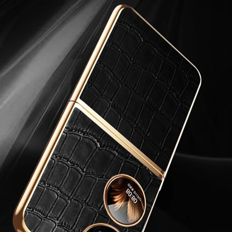 For Huawei P50 Pocket Genuine Leather Crocodile Texture Folding Phone Case(Blue) Eurekaonline