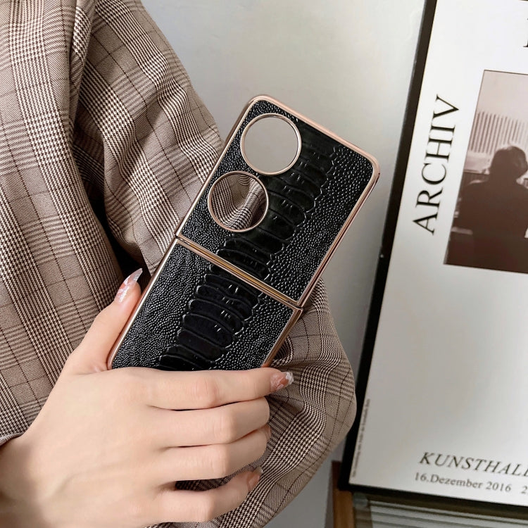 For Huawei P50 Pocket Genuine Leather Weilai Series Nano Plating Phone Case(Coffee) Eurekaonline