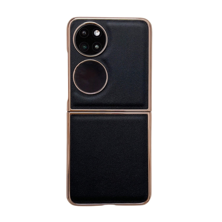 For Huawei P50 Pocket Genuine Leather Xiaoya Series Nano Plating Phone Case(Black) Eurekaonline