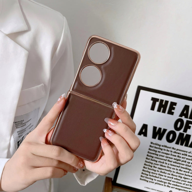For Huawei P50 Pocket Genuine Leather Xiaoya Series Nano Plating Phone Case(Coffee) Eurekaonline