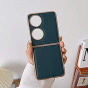 For Huawei P50 Pocket Genuine Leather Xiaoya Series Nano Plating Phone Case(Dark Green) Eurekaonline