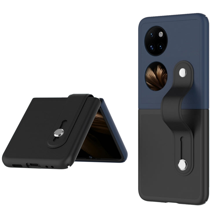 For Huawei P50 Pocket Skin Contrast Wristband Holder Folding Phone Case(Dark Blue + Black) Eurekaonline