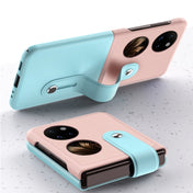 For Huawei P50 Pocket Skin Contrast Wristband Holder Folding Phone Case(Ice Blue + Dark Blue) Eurekaonline