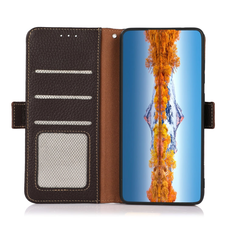 For Huawei nova Y70 Plus KHAZNEH Side-Magnetic Litchi Genuine Leather RFID Phone Case(Brown) Eurekaonline