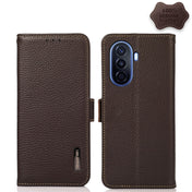 For Huawei nova Y70 Plus KHAZNEH Side-Magnetic Litchi Genuine Leather RFID Phone Case(Brown) Eurekaonline