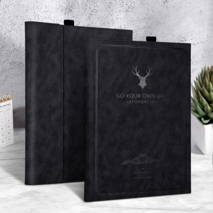 For MicroSoft Surface Pro 9 Deer Head Pattern Leather Tablet Case(Black) Eurekaonline