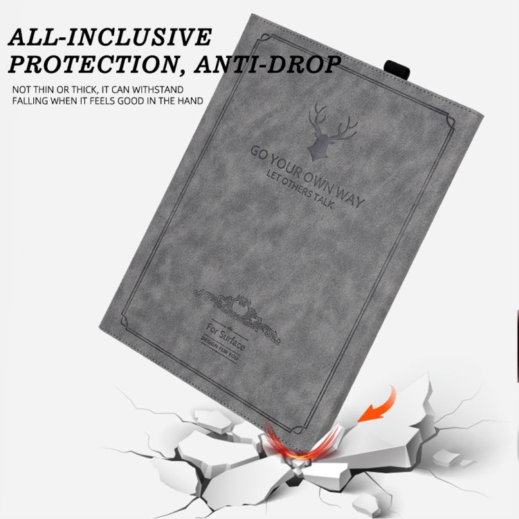 For MicroSoft Surface Pro 9 Deer Head Pattern Leather Tablet Case(Grey) Eurekaonline