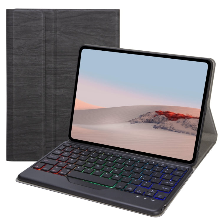  1 SFGOS Tri-color Backlit Tree Texture Bluetooth Keyboard Leather Case(Black + Black) Eurekaonline