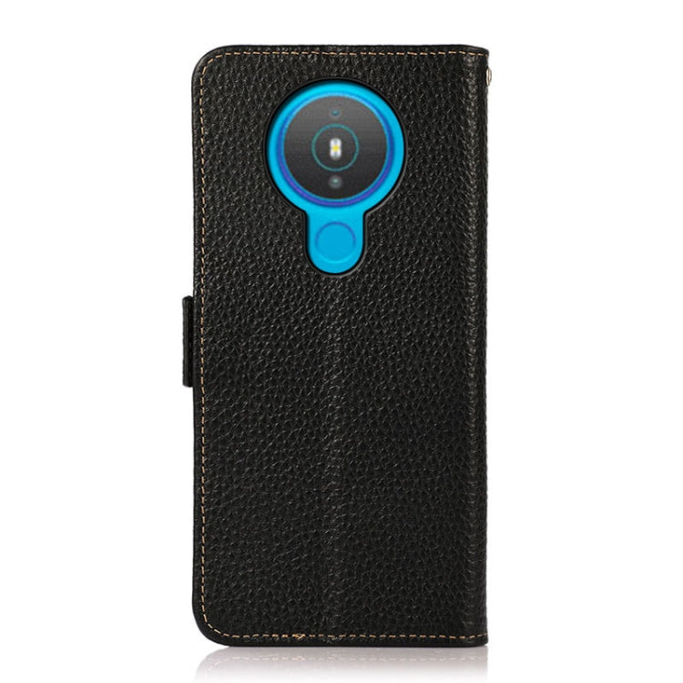 For Nokia 1.4 KHAZNEH Side-Magnetic Litchi Genuine Leather RFID Phone Case(Black) Eurekaonline