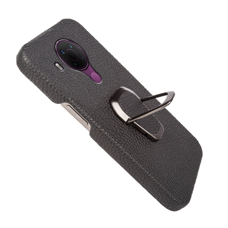 For Nokia 5.4 Ring Holder Litchi Texture Genuine Leather Phone Case(Black) Eurekaonline