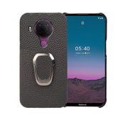 For Nokia 5.4 Ring Holder Litchi Texture Genuine Leather Phone Case(Black) Eurekaonline