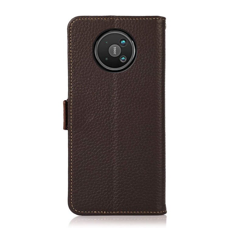 For Nokia 8 V 5G KHAZNEH Side-Magnetic Litchi Genuine Leather RFID Phone Case(Brown) Eurekaonline