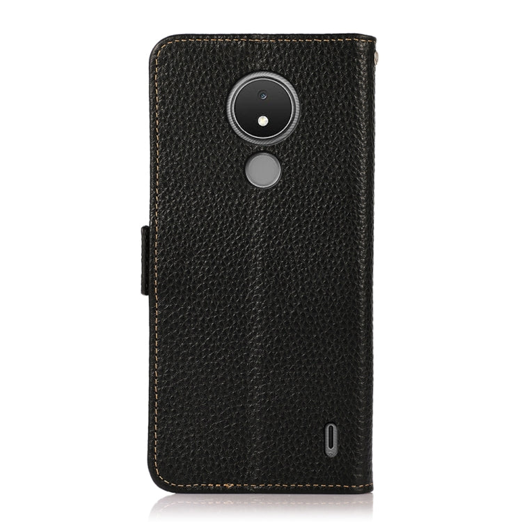 For Nokia C21 KHAZNEH Side-Magnetic Litchi Genuine Leather RFID Phone Case(Black) Eurekaonline