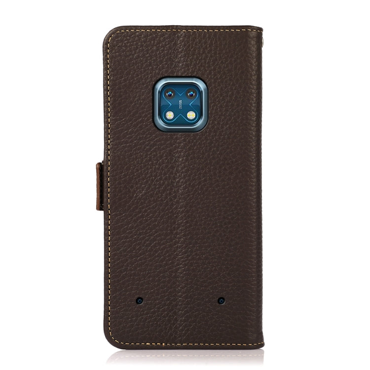 For Nokia XR20 KHAZNEH Side-Magnetic Litchi Genuine Leather RFID Phone Case(Brown) Eurekaonline