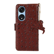 For OPPO A1 Pro 5G Ostrich Pattern Genuine Leather RFID Phone Case(Coffee) Eurekaonline