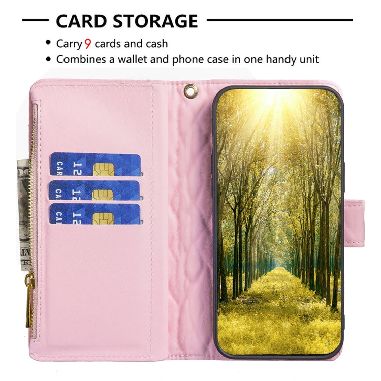 For OPPO A57 4G Diamond Lattice Zipper Wallet Leather Flip Phone Case(Pink) Eurekaonline