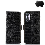 For OPPO A58 Crocodile Top Layer Cowhide Leather Phone Case(Black) Eurekaonline