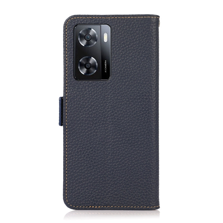 For OPPO A77 4G JP Version/A57 4G KHAZNEH Side-Magnetic Litchi Genuine Leather RFID Phone Case(Blue) Eurekaonline