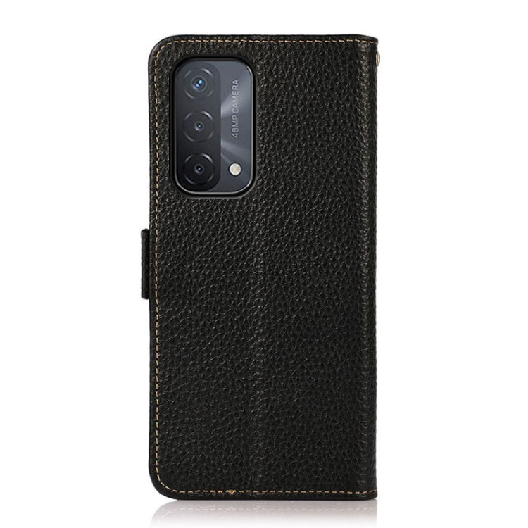 For OPPO A93 5G KHAZNEH Side-Magnetic Litchi Genuine Leather RFID Case(Black) Eurekaonline