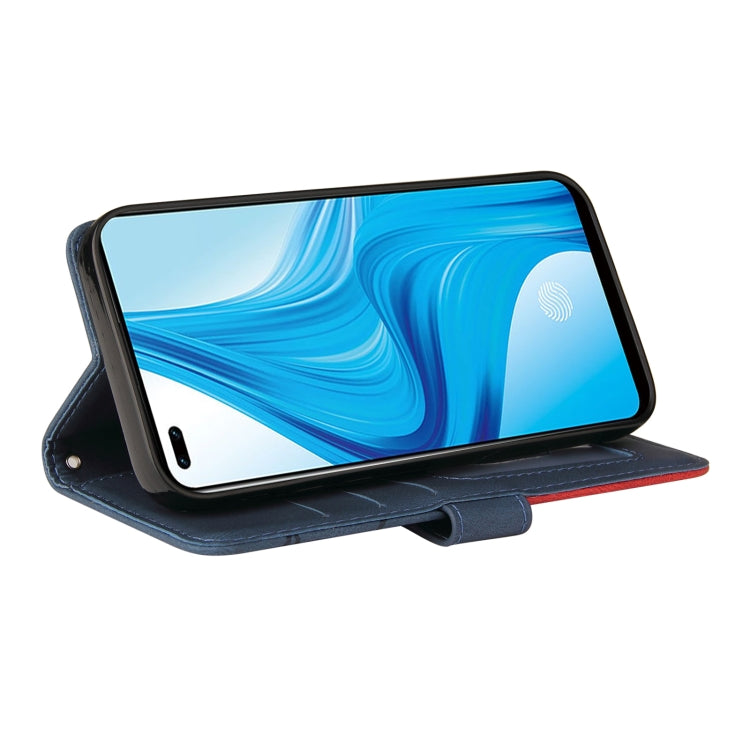 For OPPO F17 Pro / A93 / Reno4 F / Reno4 Lite Dual-color Splicing Horizontal Flip PU Leather Case with Holder & Card Slots & Wallet(Blue) Eurekaonline
