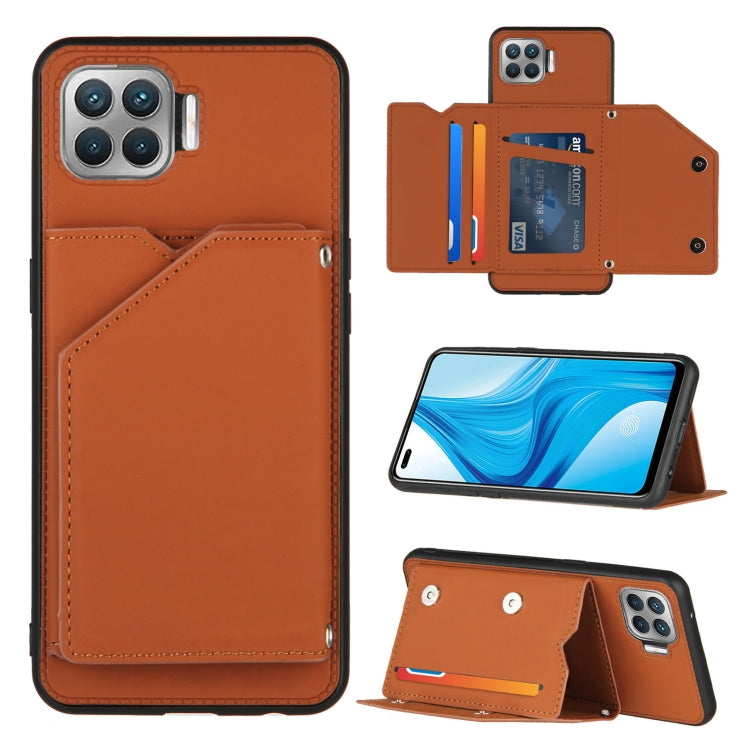 For OPPO F17 Pro & A93 Skin Feel PU + TPU + PC Back Cover Shockproof Case with Card Slots & Holder & Photo Frame(Brown) Eurekaonline