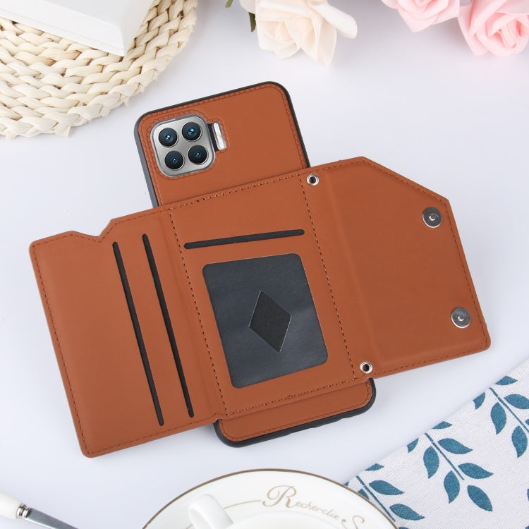 For OPPO F17 Pro & A93 Skin Feel PU + TPU + PC Back Cover Shockproof Case with Card Slots & Holder & Photo Frame(Brown) Eurekaonline