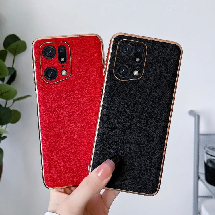 For OPPO Find X5 Pro Genuine Leather Luolai Series Nano Plating Phone Case(Dark Blue) Eurekaonline