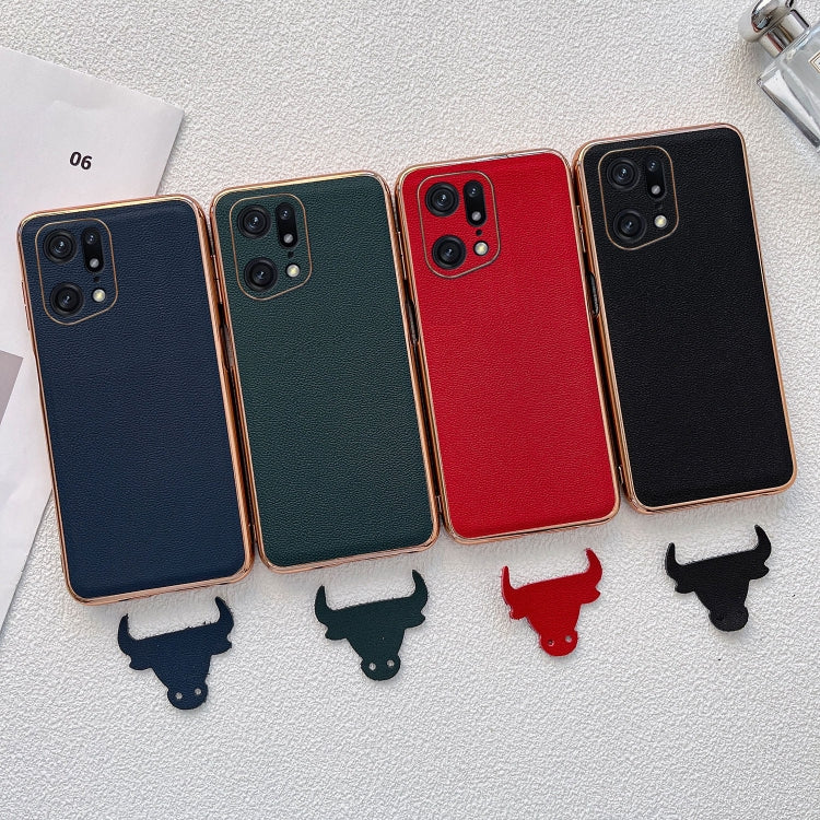 For OPPO Find X5 Pro Genuine Leather Luolai Series Nano Plating Phone Case(Dark Blue) Eurekaonline