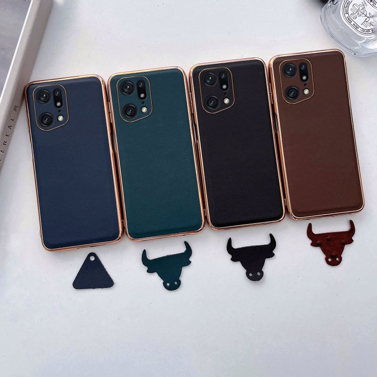 For OPPO Find X5 Pro Genuine Leather Xiaoya Series Nano Plating Phone Case(Black) Eurekaonline