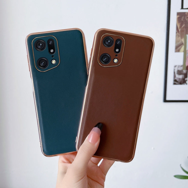 For OPPO Find X5 Pro Genuine Leather Xiaoya Series Nano Plating Phone Case(Coffee) Eurekaonline