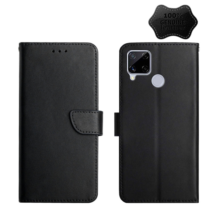 For OPPO Realme C15 Genuine Leather Fingerprint-proof Horizontal Flip Phone Case(Black) Eurekaonline