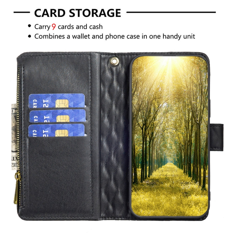 For OPPO Realme C21 / C20 Diamond Lattice Zipper Wallet Leather Flip Phone Case(Black) Eurekaonline