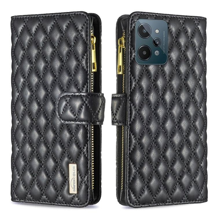 For OPPO Realme C31 Diamond Lattice Zipper Wallet Leather Flip Phone Case(Black) Eurekaonline